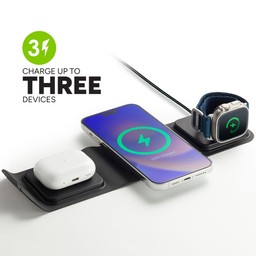 Charge Three Devices Simultaneously|| Features dedicated charging spots for your iPhone, Apple Watch, and AirPods/AirPods Pro Charge Three Devices Simultaneously|| Features dedicated charging spots for your iPhone, Apple Watch, and AirPods/AirPods Pro