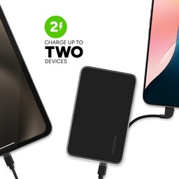 Charge Two Devices at Once || Use the USB-C port and the integrated and USB-C cable to charge two devices at once. Charge Two Devices at Once || Use the USB-C port and the integrated and USB-C cable to charge two devices at once.