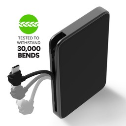 Integrated USB-C Braided Cable || Long-lasting charging cable made with Enduraflex silicone has been tested to withstand up to 30,000 bends. Integrated USB-C Braided Cable || Long-lasting charging cable made with Enduraflex silicone has been tested to withstand up to 30,000 bends.