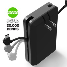 Integrated USB-C and Lightning Cables || Long-lasting charging cables made with Enduraflex silicone have been tested to withstand up to 30,000 bends. Integrated USB-C and Lightning Cables || Long-lasting charging cables made with Enduraflex silicone have been tested to withstand up to 30,000 bends.