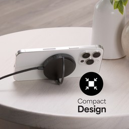 Simple, Compact Design||The Magnetic Wireless Charger fits in small spaces so you can charge conveniently at home, at work, or even when you travel. Simple, Compact Design||The Magnetic Wireless Charger fits in small spaces so you can charge conveniently at home, at work, or even when you travel.