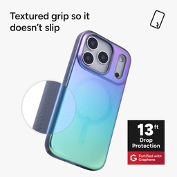 The Milan snap has textured grip with 13 feet of drop protection ** Iridescent Raven Feather The Milan snap has textured grip with 13 feet of drop protection ** Iridescent Raven Feather