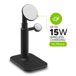 Up to 15W of Wireless Power || This MFi-certified 3-in1 charger delivers up to 15W of fast-charging wireless power. Up to 15W of Wireless Power || This MFi-certified 3-in1 charger delivers up to 15W of fast-charging wireless power.