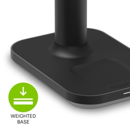 Weighted Steel Base|| The sturdy, weighted steel base keeps the 3-in-1 charging stand stable and secure while it’s in use. Weighted Steel Base|| The sturdy, weighted steel base keeps the 3-in-1 charging stand stable and secure while it’s in use.