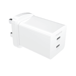 mophie Essentials Power Adapter Dual USB-C PD 50W  (White) (UK Adapter) mophie Essentials Power Adapter Dual USB-C PD 50W  (White) (UK Adapter)