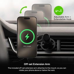 Off-set Extension Arm
|| The included off-set extension arm attaches to the mount, so you can rotate your phone above or below the vent Off-set Extension Arm
|| The included off-set extension arm attaches to the mount, so you can rotate your phone above or below the vent