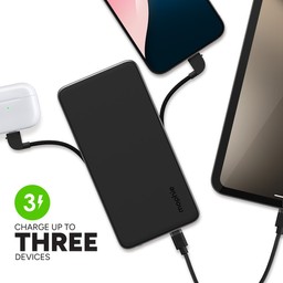 Charge up to Three Devices at Once || Use the USB-C port and the integrated Lightning and USB-C cables to charge multiple devices at once. Charge up to Three Devices at Once || Use the USB-C port and the integrated Lightning and USB-C cables to charge multiple devices at once.