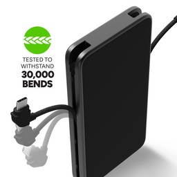 ntegrated USB-C and Lightning Cables || Long-lasting charging cables made with Enduraflex silicone have been tested to withstand up to 30,000 bends. ntegrated USB-C and Lightning Cables || Long-lasting charging cables made with Enduraflex silicone have been tested to withstand up to 30,000 bends.