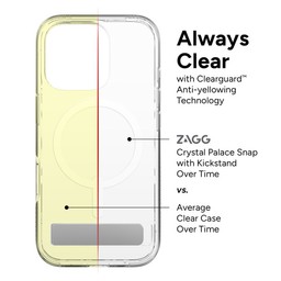 Crystal Clarity|| The new Crystal Palace Snap with Kickstand has three anti-yellowing technologies to guarantee your case always stays beautifully clear. Crystal Clarity|| The new Crystal Palace Snap with Kickstand has three anti-yellowing technologies to guarantee your case always stays beautifully clear.