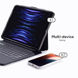 Multi-device Pairing || The Bluetooth keyboard pairs with two devices, so you can toggle back and forth between them. Multi-device Pairing || The Bluetooth keyboard pairs with two devices, so you can toggle back and forth between them.