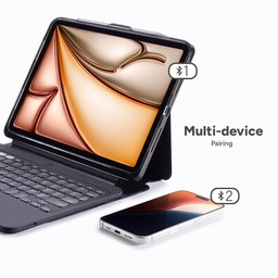 Multi-device Pairing || The Bluetooth keyboard pairs with two devices, so you can toggle back and forth between them. Multi-device Pairing || The Bluetooth keyboard pairs with two devices, so you can toggle back and forth between them.