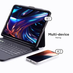 Multi-device Pairing || The Bluetooth keyboard pairs with two devices, so you can toggle back and forth between them. Multi-device Pairing || The Bluetooth keyboard pairs with two devices, so you can toggle back and forth between them.