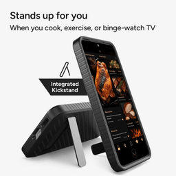 Integrated Kickstand: This fingernail-friendly kickstand holds the phone at the optimal angle for stability, and it folds back flush with the case. Integrated Kickstand: This fingernail-friendly kickstand holds the phone at the optimal angle for stability, and it folds back flush with the case.