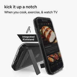Integrated Kickstand: The kickstand allows for hands-free viewing, and it folds back flush with the case.   Integrated Kickstand: The kickstand allows for hands-free viewing, and it folds back flush with the case.
