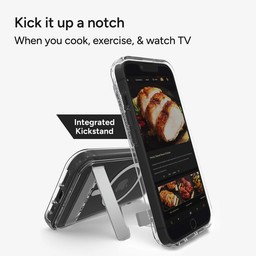 Integrated Kickstand: The kickstand allows for hands-free viewing, and it folds back flush with the case. Integrated Kickstand: The kickstand allows for hands-free viewing, and it folds back flush with the case.