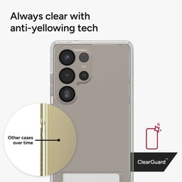 Crystal Clarity: Crystal Palace with Kickstand has three anti-yellowing technologies to guarantee your case always stays beautifully clear. Crystal Clarity: Crystal Palace with Kickstand has three anti-yellowing technologies to guarantee your case always stays beautifully clear.